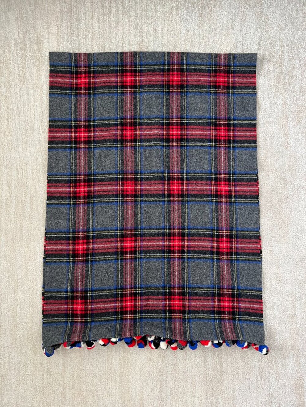 J. Crew Wool Tartan Plaid Pom Pom Scarf Wrap - Picture 2 of 7